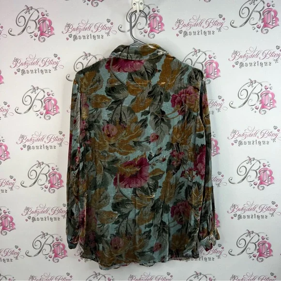 Soft Surroundings silk button down shirt velour feel Multicolor Velvet Shirt - Picture 2 of 15